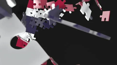 Animation of jigsaw puzzle assemble. Problem solving and completing concept.  Stock Footage 154332927