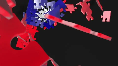 Animation of jigsaw puzzle assemble. Problem solving and completing concept.  Stock Footage 154332996