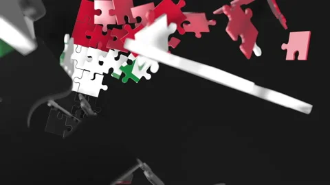 Animation of jigsaw puzzle assemble. Problem solving and completing concept.  Stock Footage 154333110