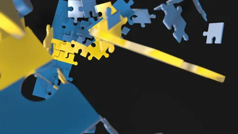 Animation of jigsaw puzzle assemble. Problem solving and completing concept.  Stock Footage 154333173