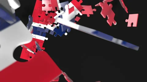 Animation of jigsaw puzzle assemble. Problem solving and completing concept.  Stock Footage 154333217