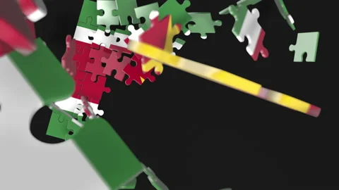 Animation of jigsaw puzzle assemble. Problem solving and completing concept.  Stock Footage 154333258