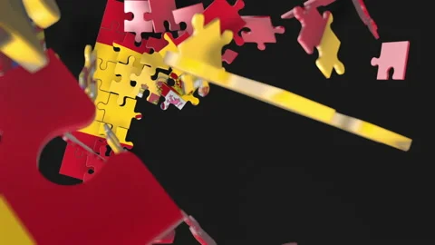 Animation of jigsaw puzzle assemble. Problem solving and completing concept.  Stock Footage 154333292