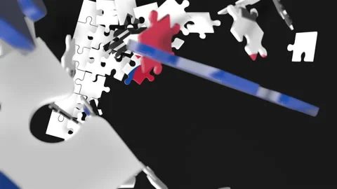 Animation of jigsaw puzzle assemble. Problem solving and completing concept.  Stock Footage 154333365