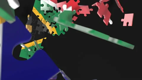 Animation of jigsaw puzzle assemble. Problem solving and completing concept.  Stock Footage 154333523