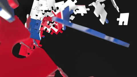 Animation of jigsaw puzzle assemble. Problem solving and completing concept.  Stock Footage 154333711