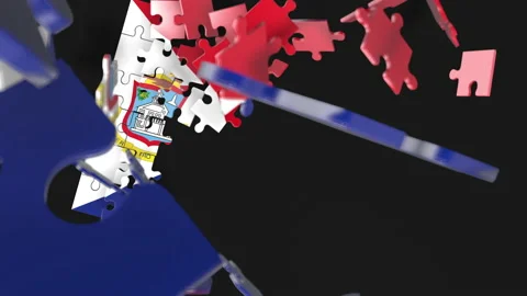 Animation of jigsaw puzzle assemble. Problem solving and completing concept.  Stock Footage 154333729