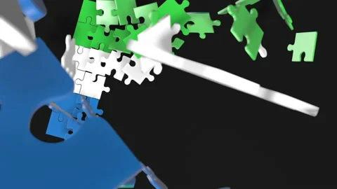 Animation of jigsaw puzzle assemble. Problem solving and completing concept.  Stock Footage 154333796
