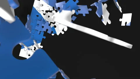 Animation of jigsaw puzzle assemble. Problem solving and completing concept.  Stock Footage 154333933