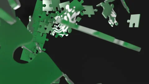 Animation of jigsaw puzzle assemble. Problem solving and completing concept.  Stock Footage 154333968