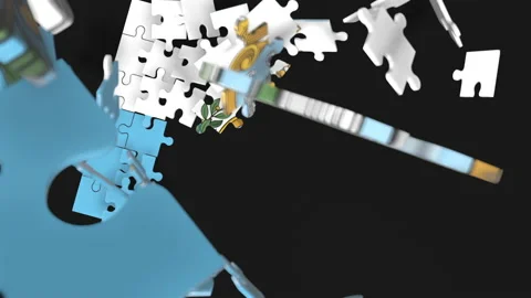 Animation of jigsaw puzzle assemble. Problem solving and completing concept.  Stock Footage 154334022
