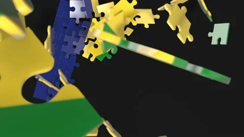 Animation of jigsaw puzzle assemble. Problem solving and completing concept.  Stock Footage 154334067