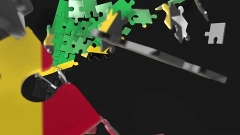 Animation of jigsaw puzzle assemble. Problem solving and completing concept.  Stock Footage 154334226