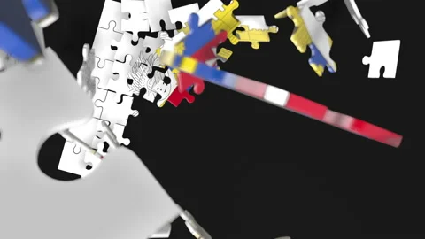 Animation of jigsaw puzzle assemble. Problem solving and completing concept.  Stock Footage 154334245