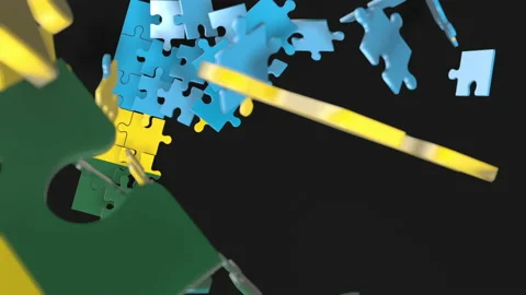 Animation of jigsaw puzzle assemble. Problem solving and completing concept.  Stock Footage 154334338