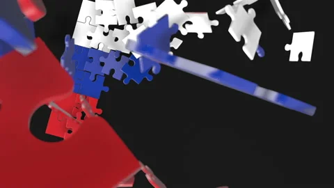 Animation of jigsaw puzzle assemble. Problem solving and completing concept.  Stock Footage 154334358
