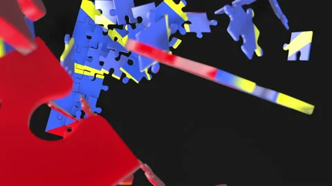 Animation of jigsaw puzzle assemble. Problem solving and completing concept.  Stock Footage 154334460
