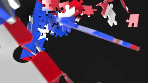Animation of jigsaw puzzle assemble. Problem solving and completing concept.  Stock Footage 154334543