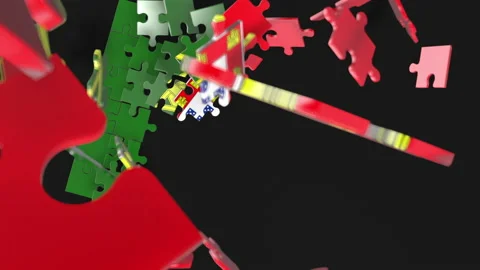 Animation of jigsaw puzzle assemble. Problem solving and completing concept.  Stock Footage 154334617