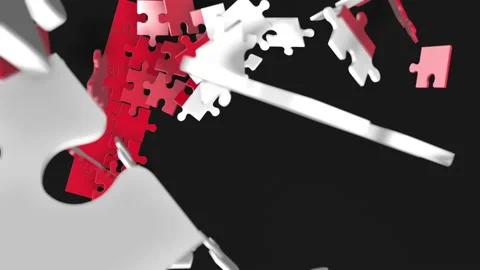 Animation of jigsaw puzzle assemble. Problem solving and completing concept.  Stock Footage 154334710