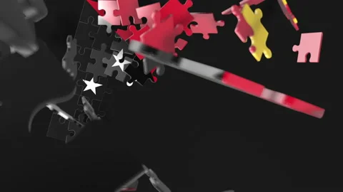 Animation of jigsaw puzzle assemble. Problem solving and completing concept.  Stock Footage 154334711