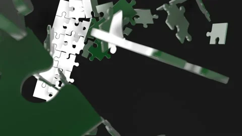 Animation of jigsaw puzzle assemble. Problem solving and completing concept.  Stock Footage 154334891