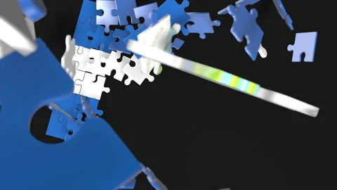 Animation of jigsaw puzzle assemble. Problem solving and completing concept.  Stock Footage 154335017