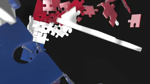 Animation of jigsaw puzzle assemble. Problem solving and completing concept.  Stock Footage 154335034