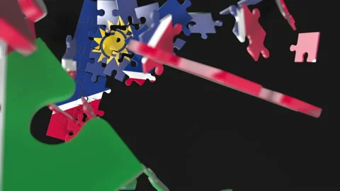 Animation of jigsaw puzzle assemble. Problem solving and completing concept.  Stock Footage 154335093