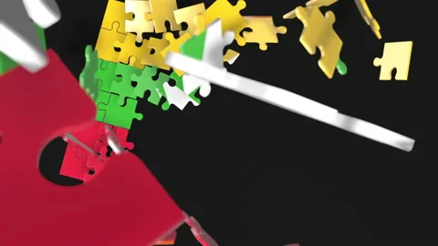 Animation of jigsaw puzzle assemble. Problem solving and completing concept.  Stock Footage 154335176