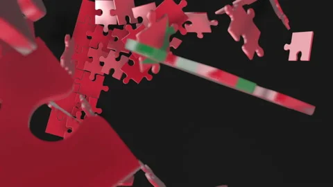 Animation of jigsaw puzzle assemble. Problem solving and completing concept.  Stock Footage 154335574