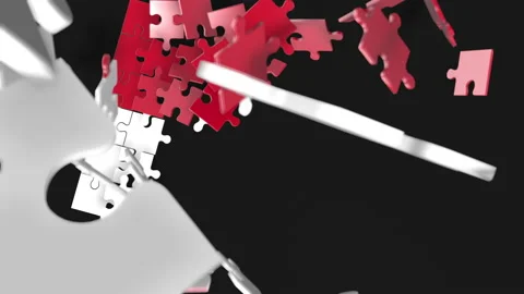 Animation of jigsaw puzzle assemble. Problem solving and completing concept.  Stock Footage 154335659