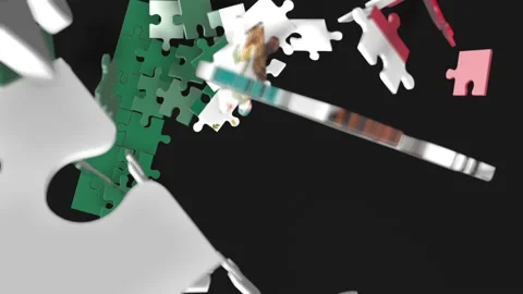 Animation of jigsaw puzzle assemble. Problem solving and completing concept.  Stock Footage 154335721
