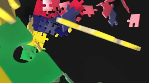 Animation of jigsaw puzzle assemble. Problem solving and completing concept.  Stock Footage 154335804
