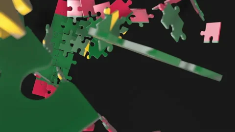 Animation of jigsaw puzzle assemble. Problem solving and completing concept.  Stock Footage 154335846