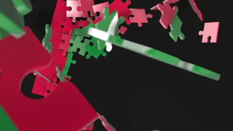 Animation of jigsaw puzzle assemble. Problem solving and completing concept.  Stock Footage 154335934
