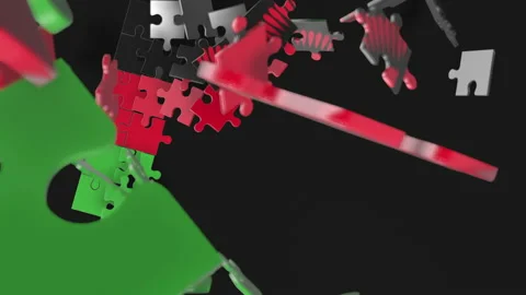 Animation of jigsaw puzzle assemble. Problem solving and completing concept.  Stock Footage 154336040