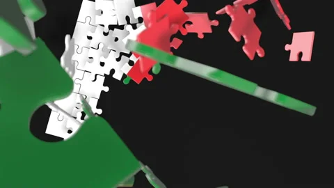 Animation of jigsaw puzzle assemble. Problem solving and completing concept.  Stock Footage 154336069