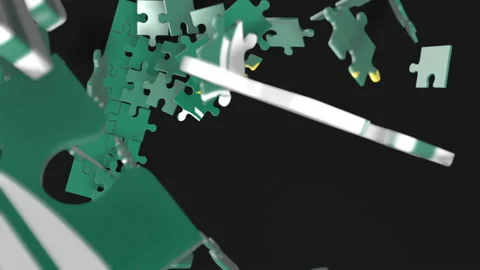 Animation of jigsaw puzzle assemble. Problem solving and completing concept.  Stock Footage 154336122