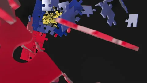 Animation of jigsaw puzzle assemble. Problem solving and completing concept.  Stock Footage 154336184