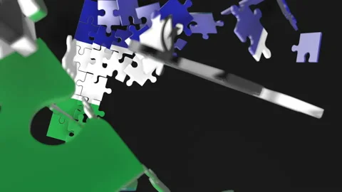 Animation of jigsaw puzzle assemble. Problem solving and completing concept.  Stock Footage 154336256