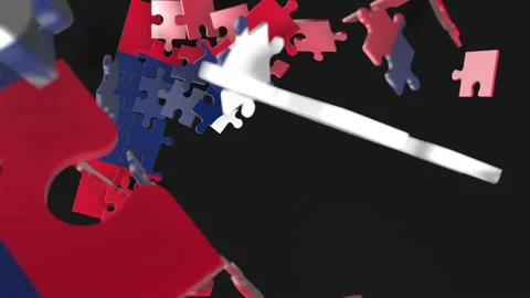 Animation of jigsaw puzzle assemble. Problem solving and completing concept.  Stock Footage 154336326