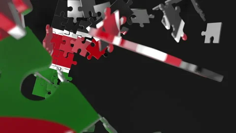 Animation of jigsaw puzzle assemble. Problem solving and completing concept.  Stock Footage 154336430