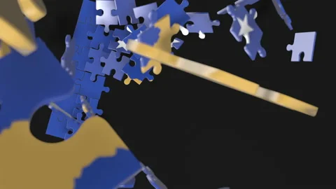Animation of jigsaw puzzle assemble. Problem solving and completing concept.  Stock Footage 154336437