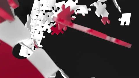 Animation of jigsaw puzzle assemble. Problem solving and completing concept.  Stock Footage 154336456