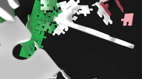 Animation of jigsaw puzzle assemble. Problem solving and completing concept.  Stock Footage 154336497