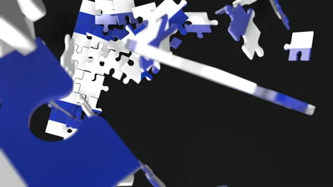 Animation of jigsaw puzzle assemble. Problem solving and completing concept.  Stock Footage 154336519
