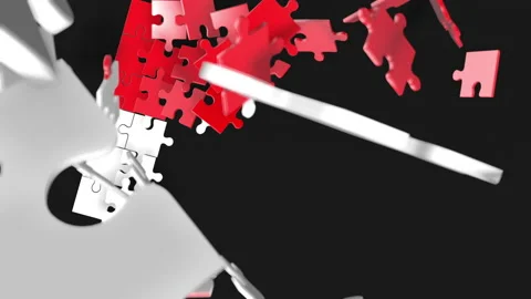 Animation of jigsaw puzzle assemble. Problem solving and completing concept.  Stock Footage 154336564