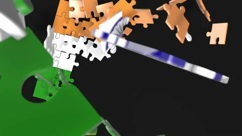 Animation of jigsaw puzzle assemble. Problem solving and completing concept.  Stock Footage 154336583