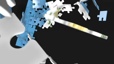 Animation of jigsaw puzzle assemble. Problem solving and completing concept.  Stock Footage 154337314